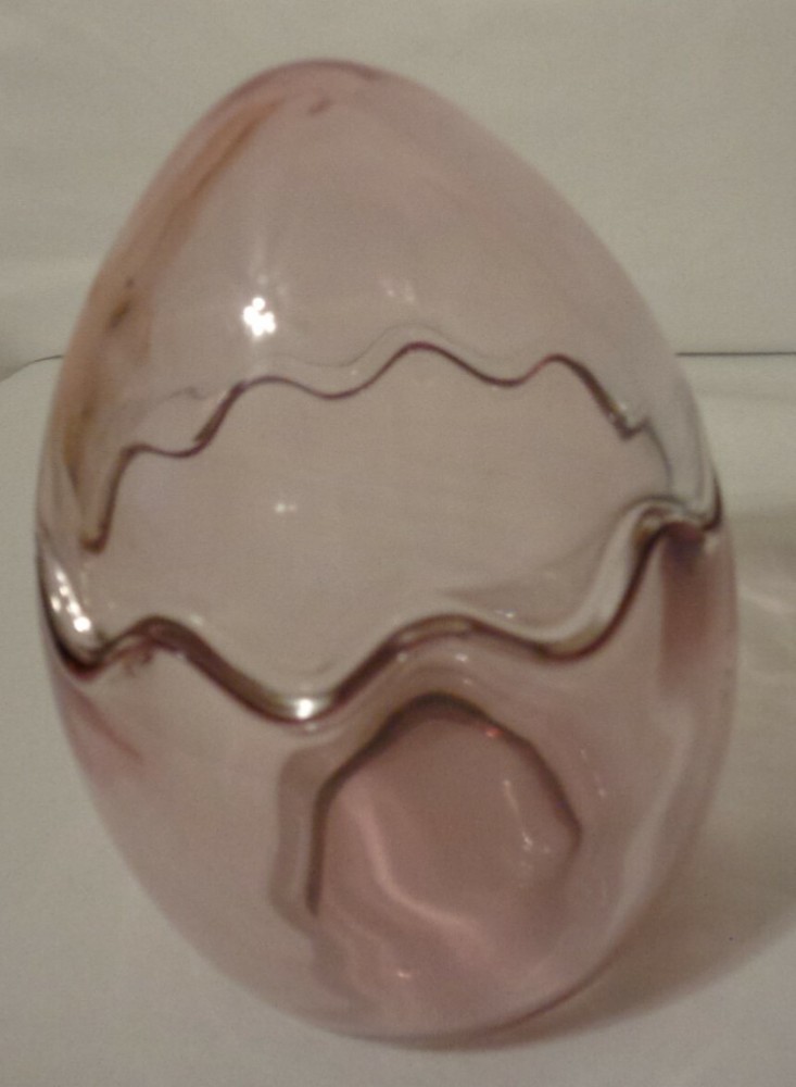CLEAR GLASS EASTER CANDY DISH LAVENDER ZIG ZAG CRACKED EGG LOOK TRINKET 2 PC 6"