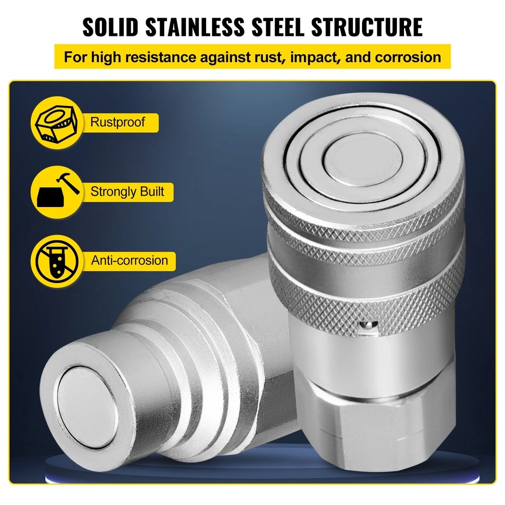 1 Sets 1/2" Flat Face Hydraulic Coupler Quick Connect Skid Steer Bobcat
