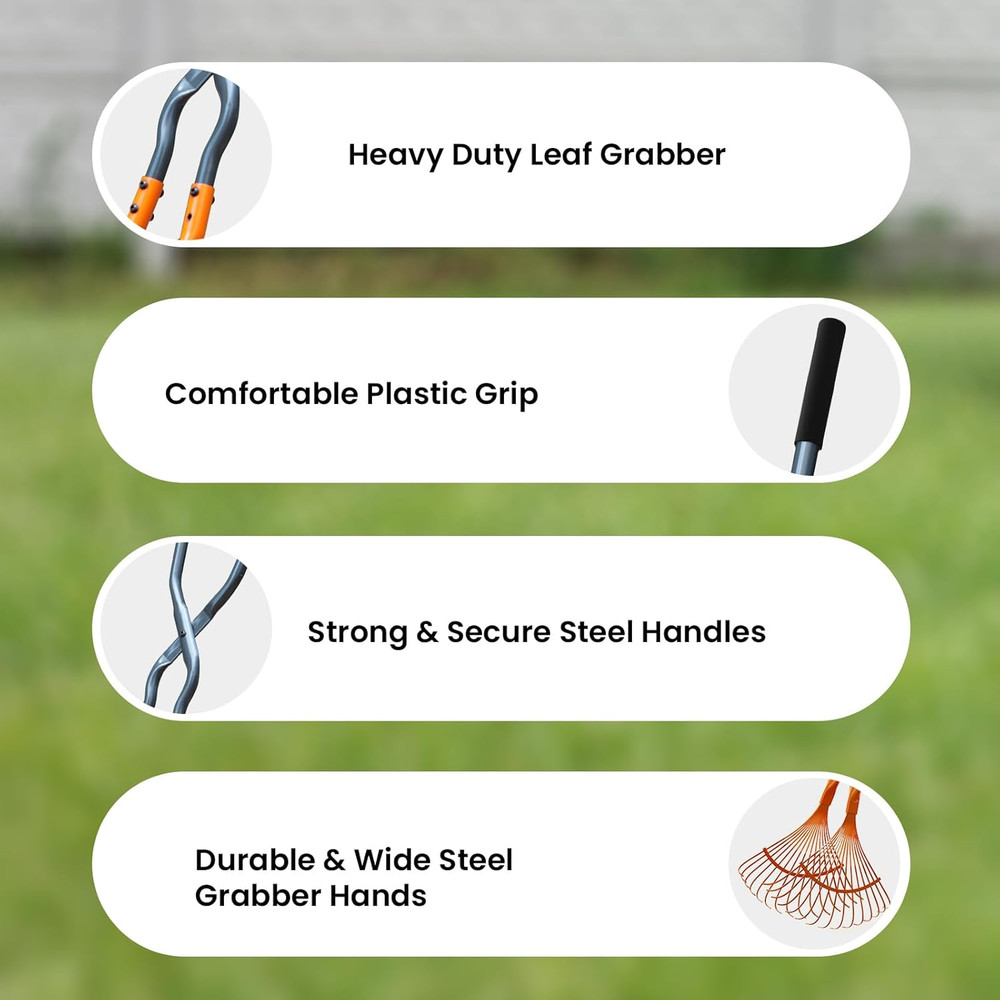Leaf Grabbers for Yard Work, Leaf Picker Upper Grabber with Long Steel Handle &