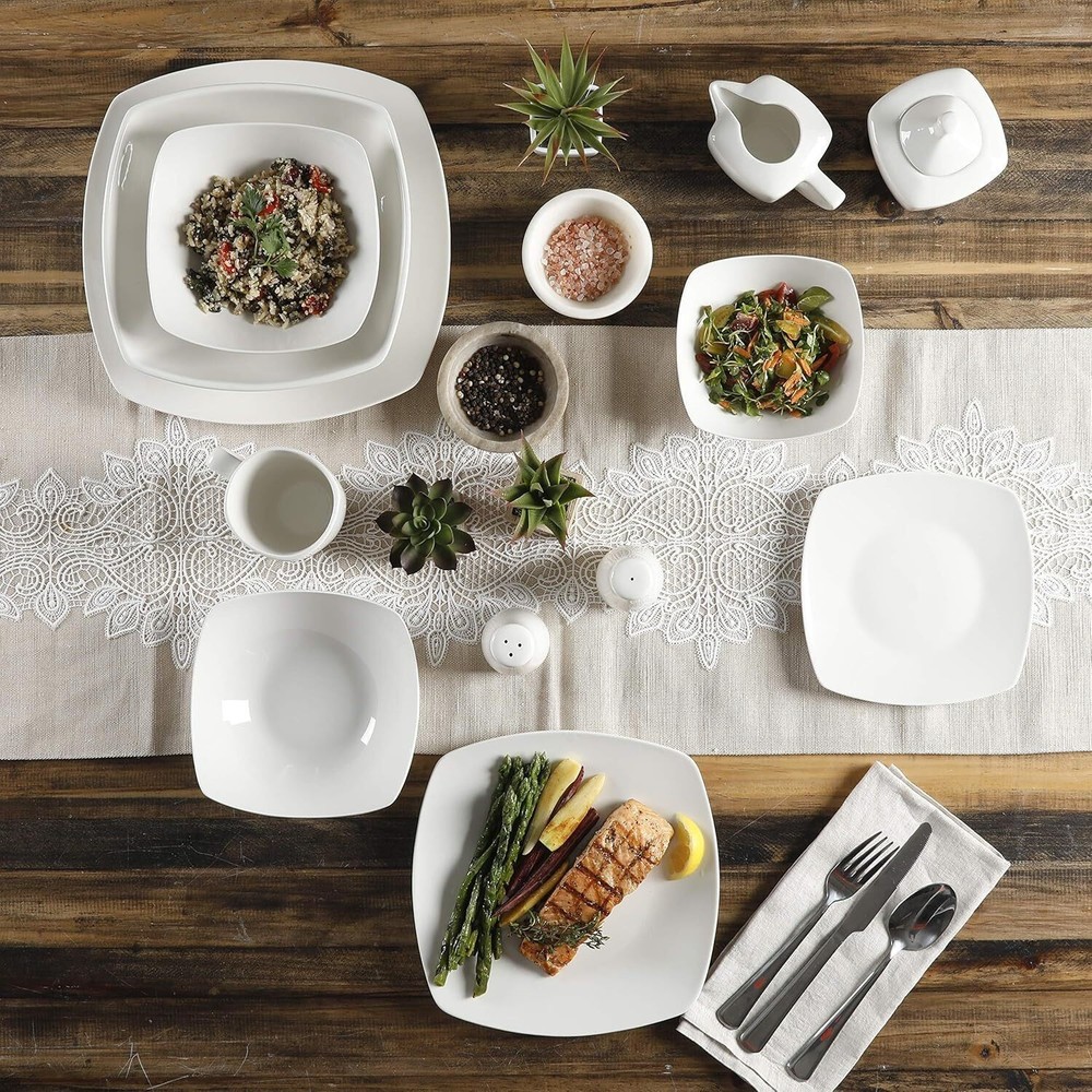 39 Piece Dinnerware Set Dinner Service Kitchen Dining Serveware Porcelain White