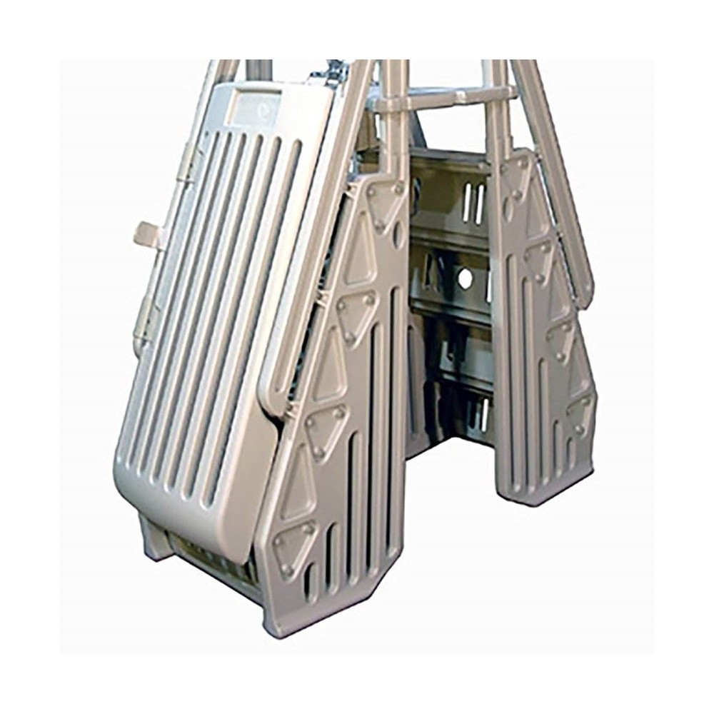 Vinyl Works 24 Inch Double Pool Step Ladder with Gate, Adjustable Stair Entry...