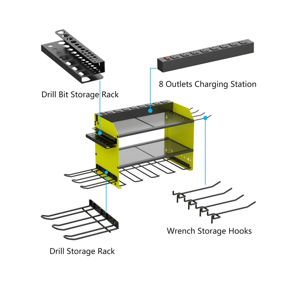 Wall Mount Drill Storage Rack with Charging Station Power Tool Organizer Dril...