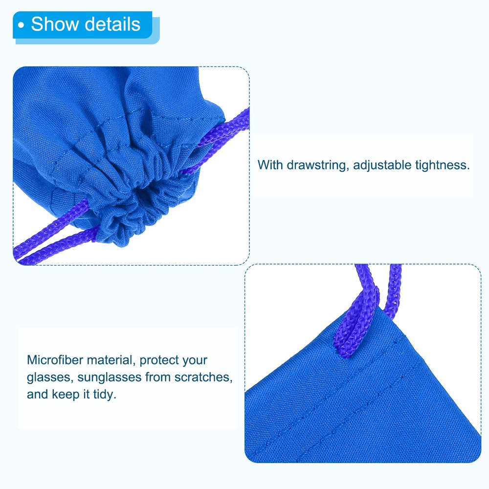 11"x7" Ski Goggle Bag, 6pcs Microfiber Goggle Pouch with Glasses Cloth, Blue