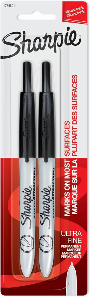 Retractable Permanent Markers, Ultra Fine Point, Black, 2 Count