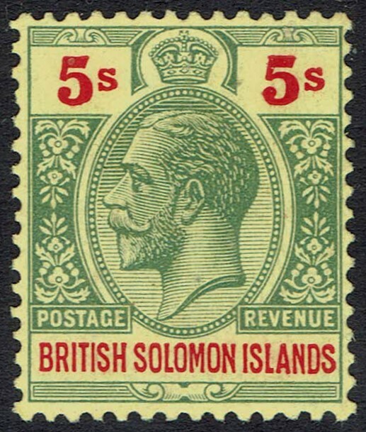 SOLOMON ISLANDS 1922 KGV 5/- WMK MULTI SCRIPT CA