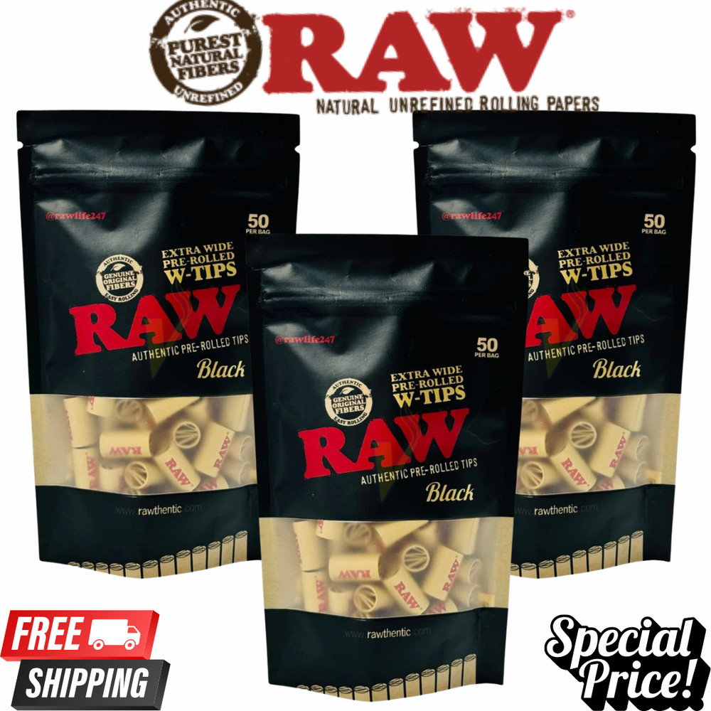 RAW Black 10mm Extra Wide Pre-Rolled Tips 150 Total (3 Pack)
