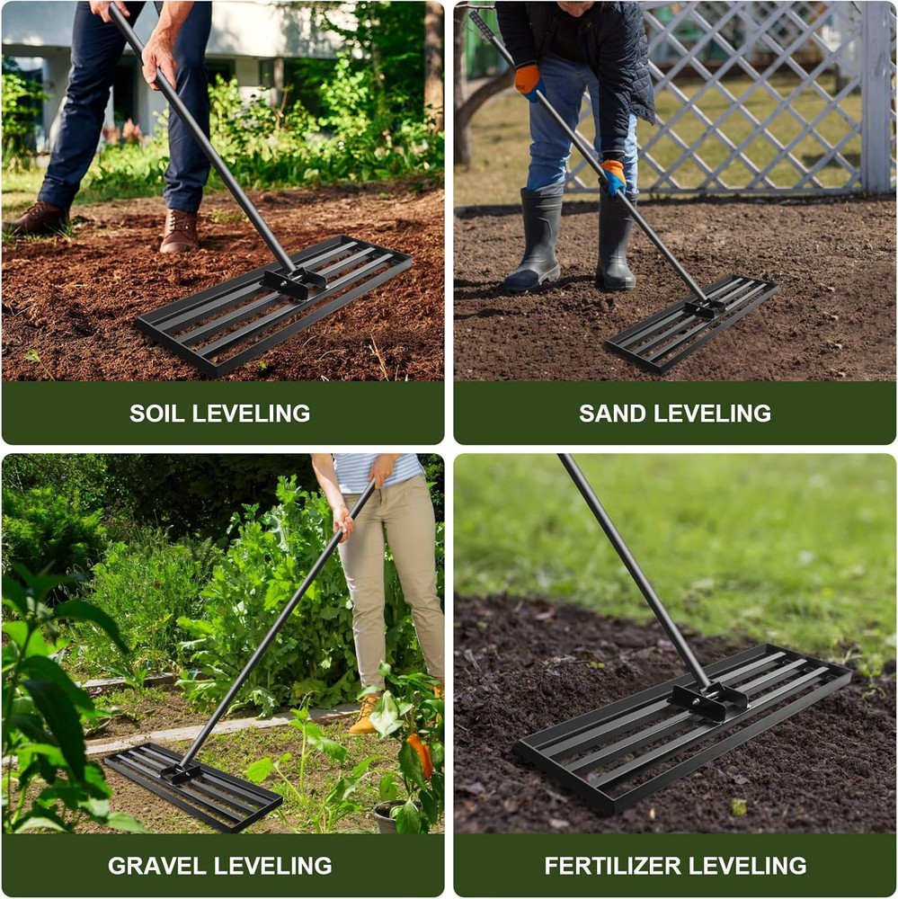 Lawn Leveling Rake for Yard Soil with 7 Feet Adjustable Handle Lawn Leveler, Hea