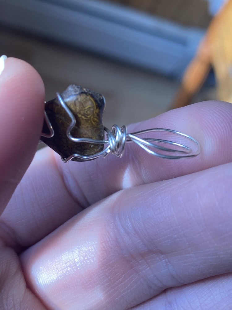 Rough Natural Boulder Opal Sterling Silver Wrap Pendant With Gorgeous Flash