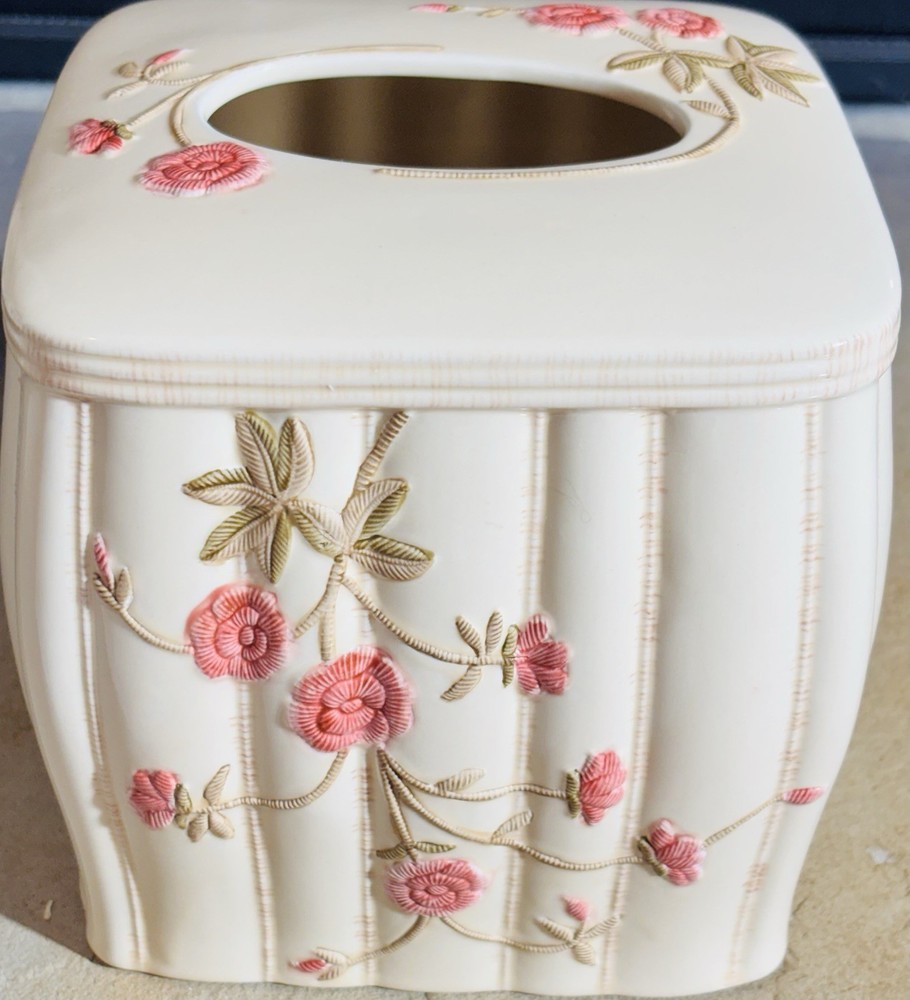 Croscill Rose Garden Ceramic Tissue Box Cover