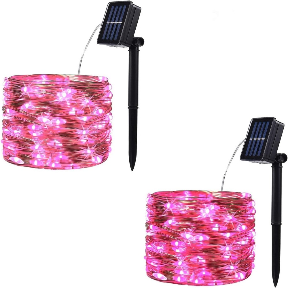 2 Pack 100 LED Solar Powered String Lights Each 33FT Copper Wire 8 Modes Solar