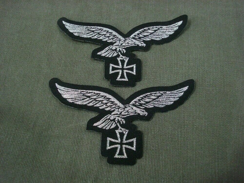 2Pc WW2 German Flying Eagle Patch Cross Embroidered Badge