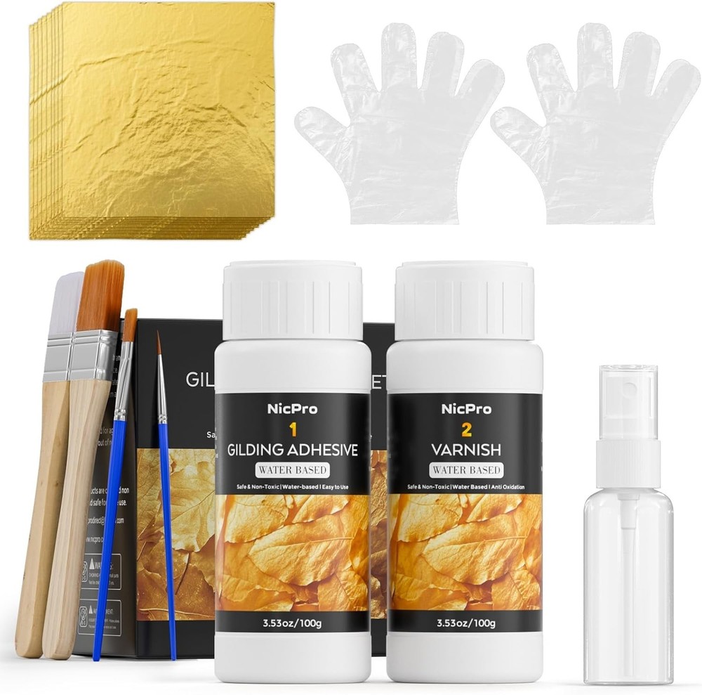 Eco-Friendly Gold Leaf Adhesive Kit with 100 Sheets & Easy Application Tools
