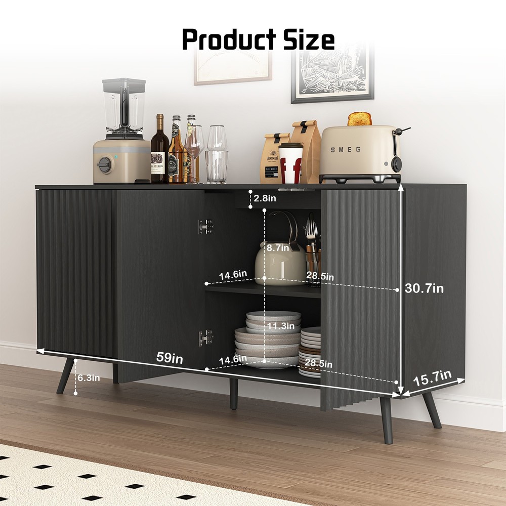 59" Buffet Cabinet with Storage, Kitchen Buffet Sideboard with 4 Doors and Legs
