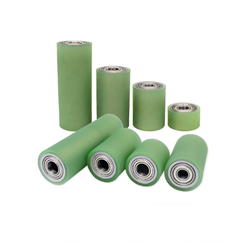 PU Polyurethane Iron Core Roller With Two Bearing Guiding Wheel Flat Belt Idler