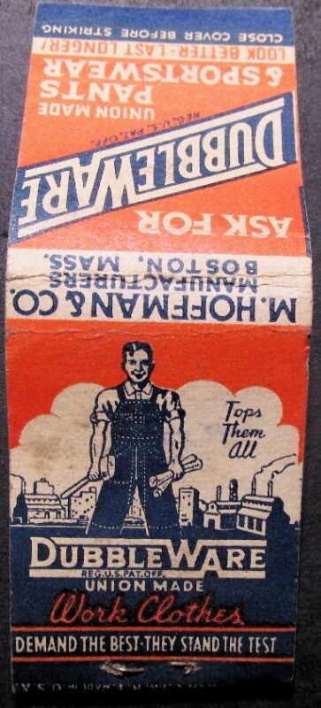 Original vintage Dubbleware Work Clothes Advertising Matchbook
