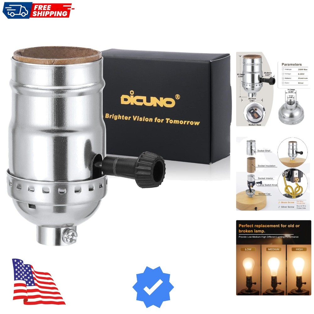 Listed 3-Way Lamp Socket Replacement, E26 Standard Threaded Base Light Socket...