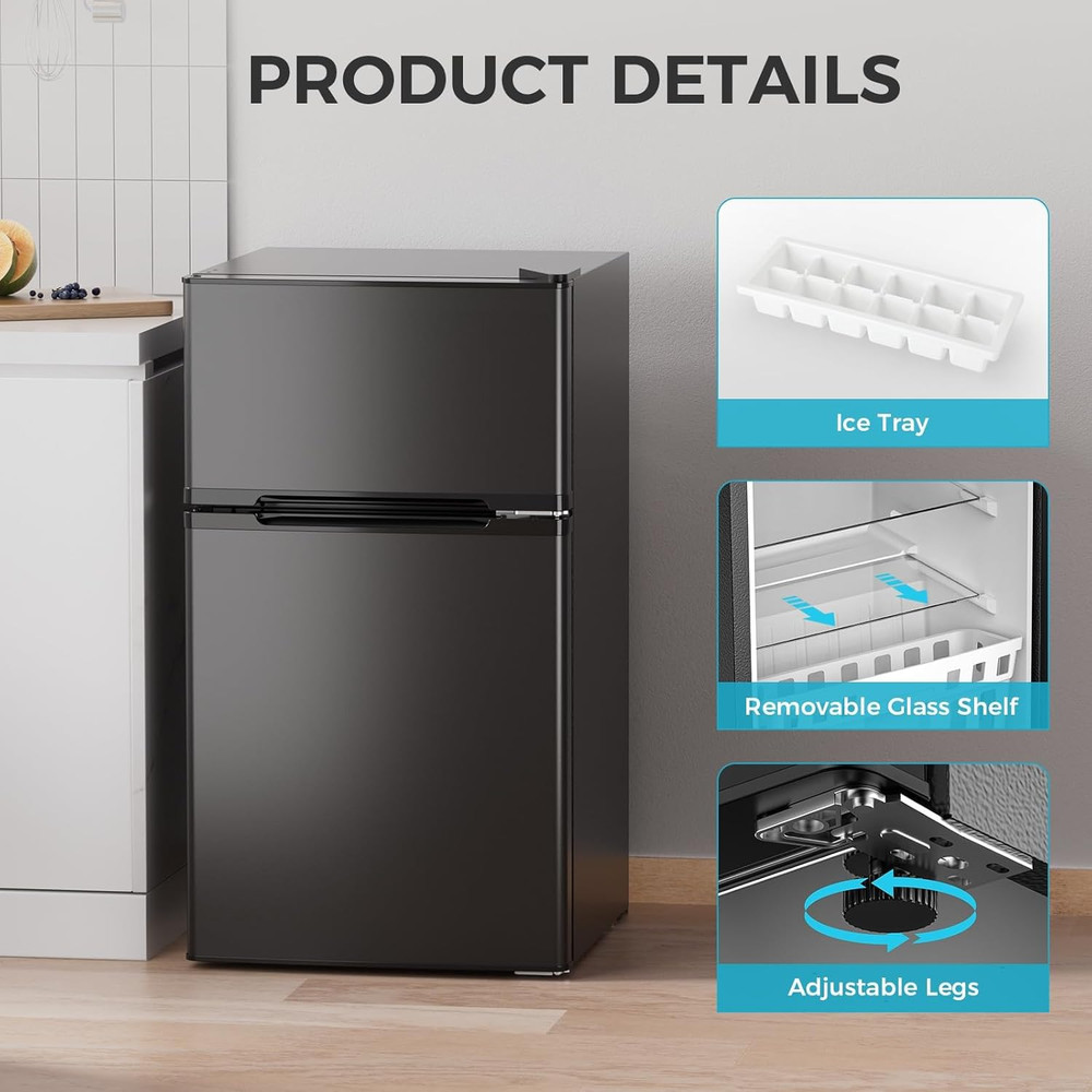 Energy Efficient 3.2 Cu.Ft Refrigerator with Quiet Freezer - Compact Design