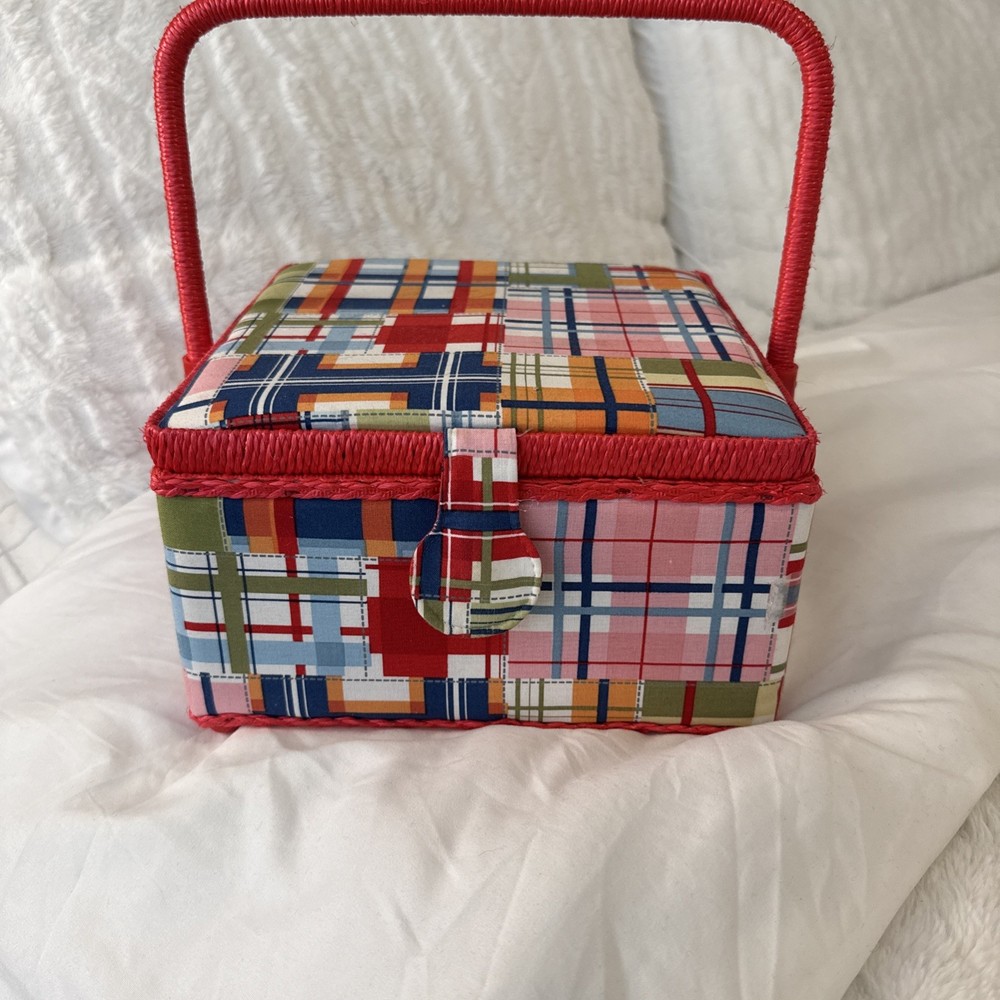 Sewing Basket , Multicolor Fabric Design, Pocket storage Inside, 9x9x4