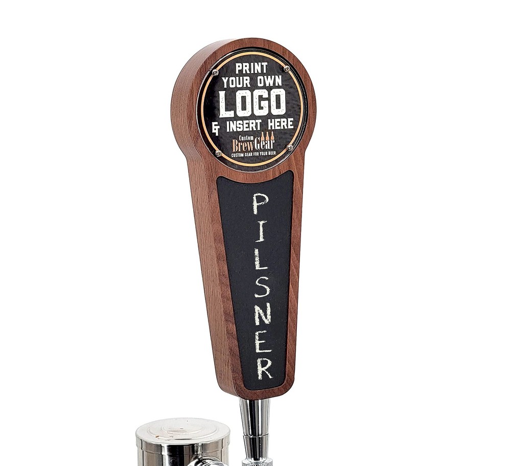 Chalkboard Beer Tap Handle with Changeable Logo - Walnut - Keg Tap Handle