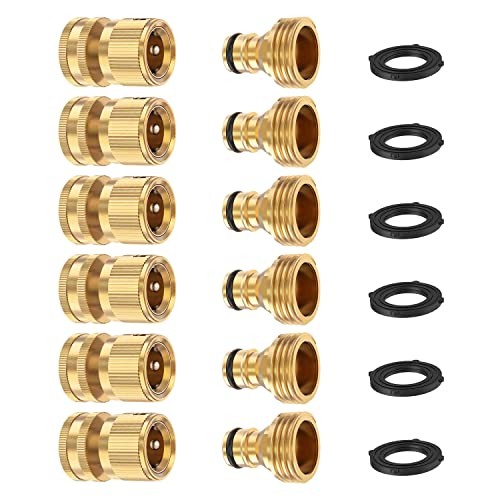 + Garden Hose Quick Connector, Solid Brass 3/4 Inch Thread Fitting No 6 Sets