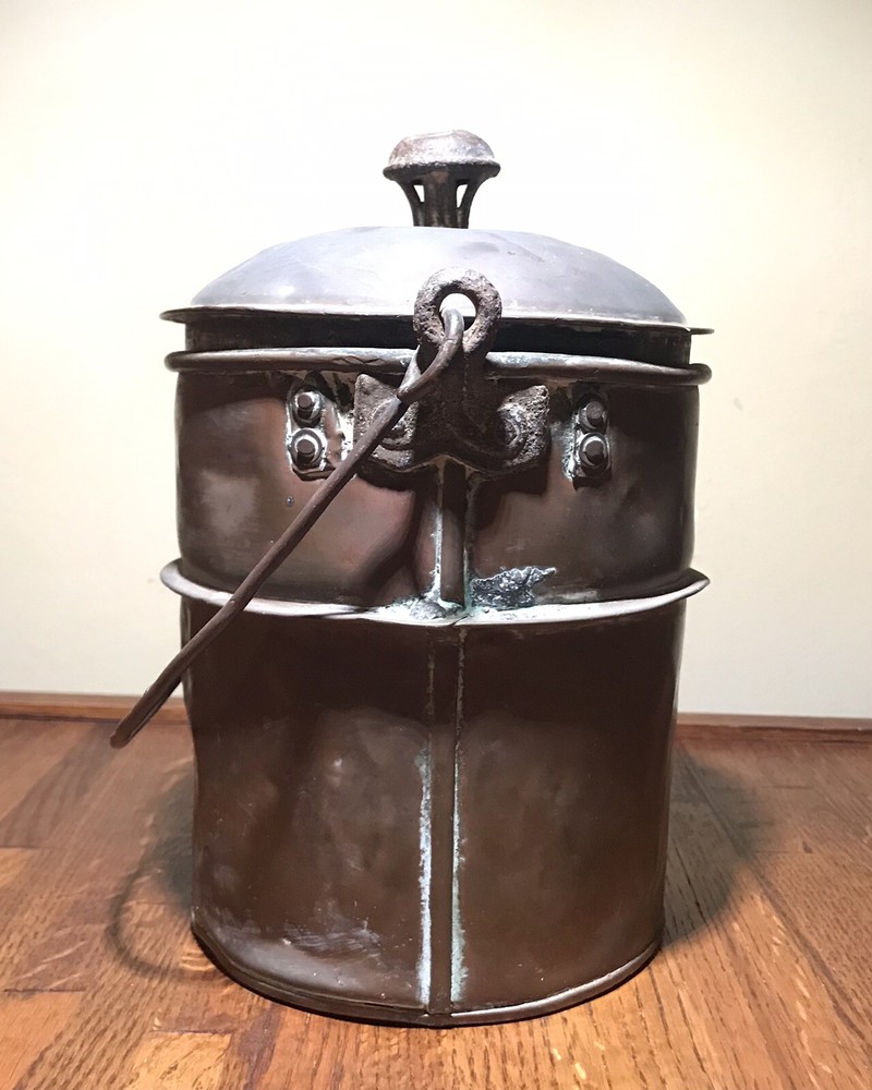 Antique Copper Lidded Container with Handle Primitive Decor