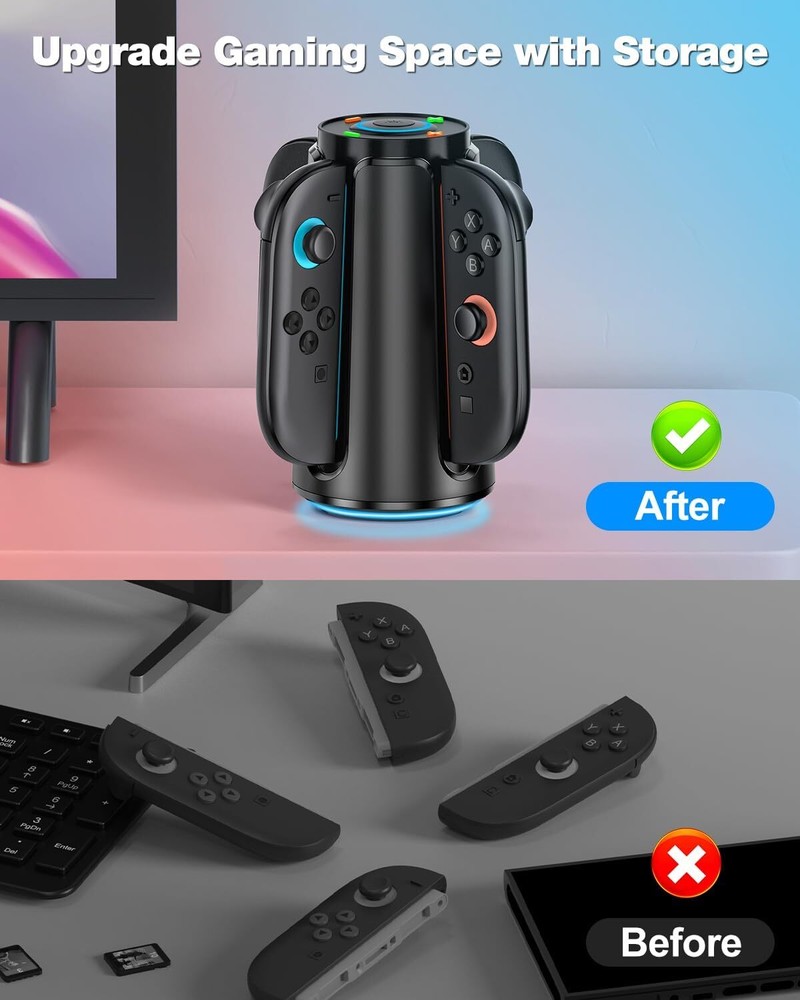 Latest Switch 2 Controller Charger, Charging Dock Station for 4 Joy Con Charging