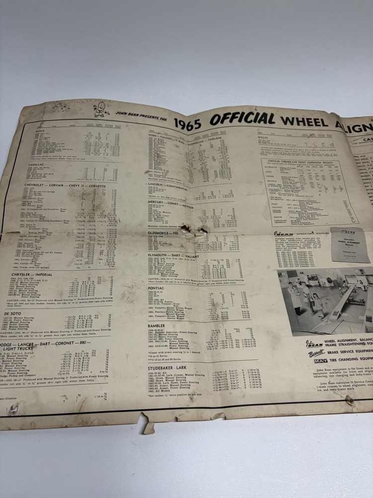 John Bean Ads Visualiner Alignment Official Wheel Aligning Chart 1958-1971