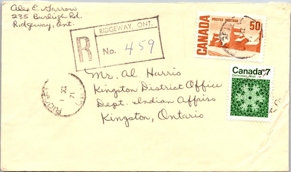 Canada 1971 Registered Mail - Ridgeway Ont - A02208