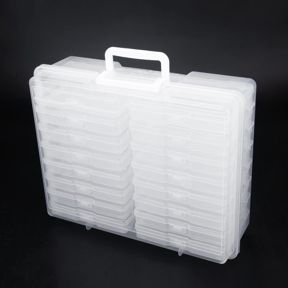 novelinks 4" x 6" Photo Organizer Box with Handle – 16 Inner White