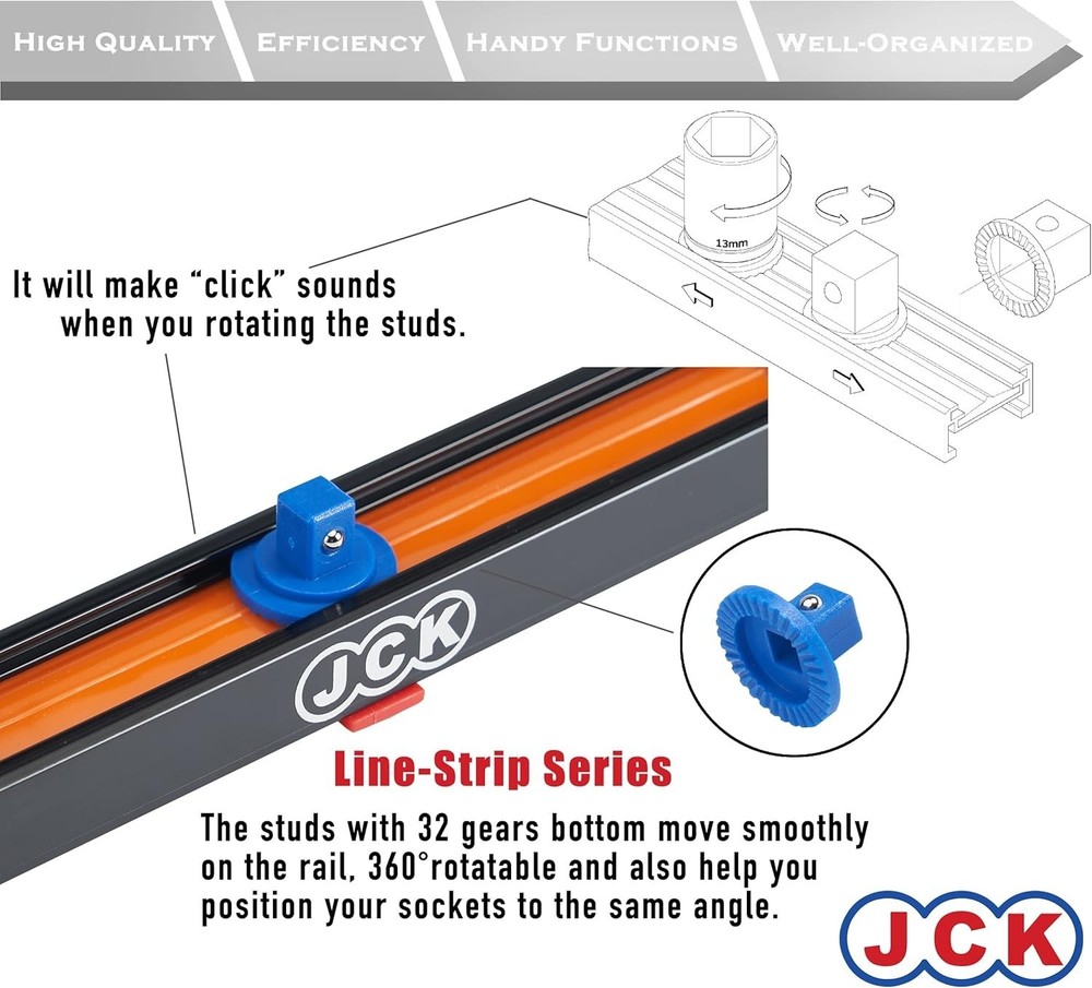 JCK Professional Quality Aluminum 1/4" Double-Rail Socket Organizer