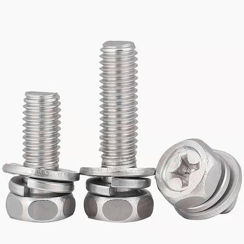 304 Stainless Steel Cross Recessed Hex Bolt With Flat Spring Washers Assemblies