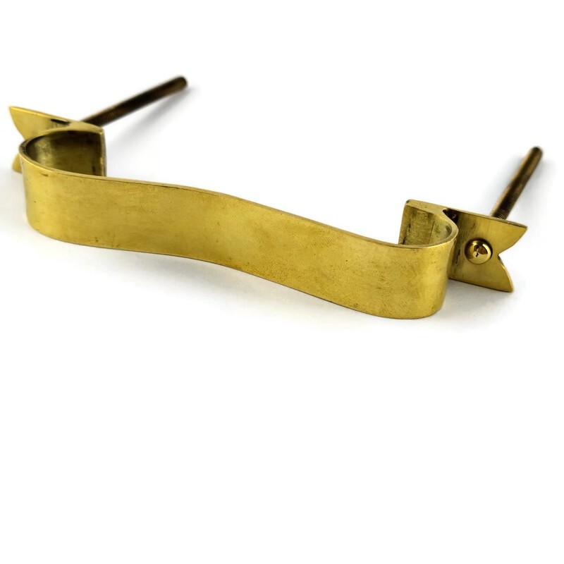6 D PULL 6" handle heavy ribbon solid heavy brass old style kitchen GRAB 15 cm