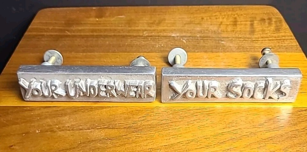 Vtg. Handle Drawer Pull  Nickel 4", Your Underware, Socks Set Of 2