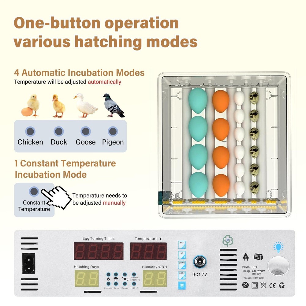 120 Egg Incubator with Automatic Egg Turning Egg Hatching Temp & Humidity Contro
