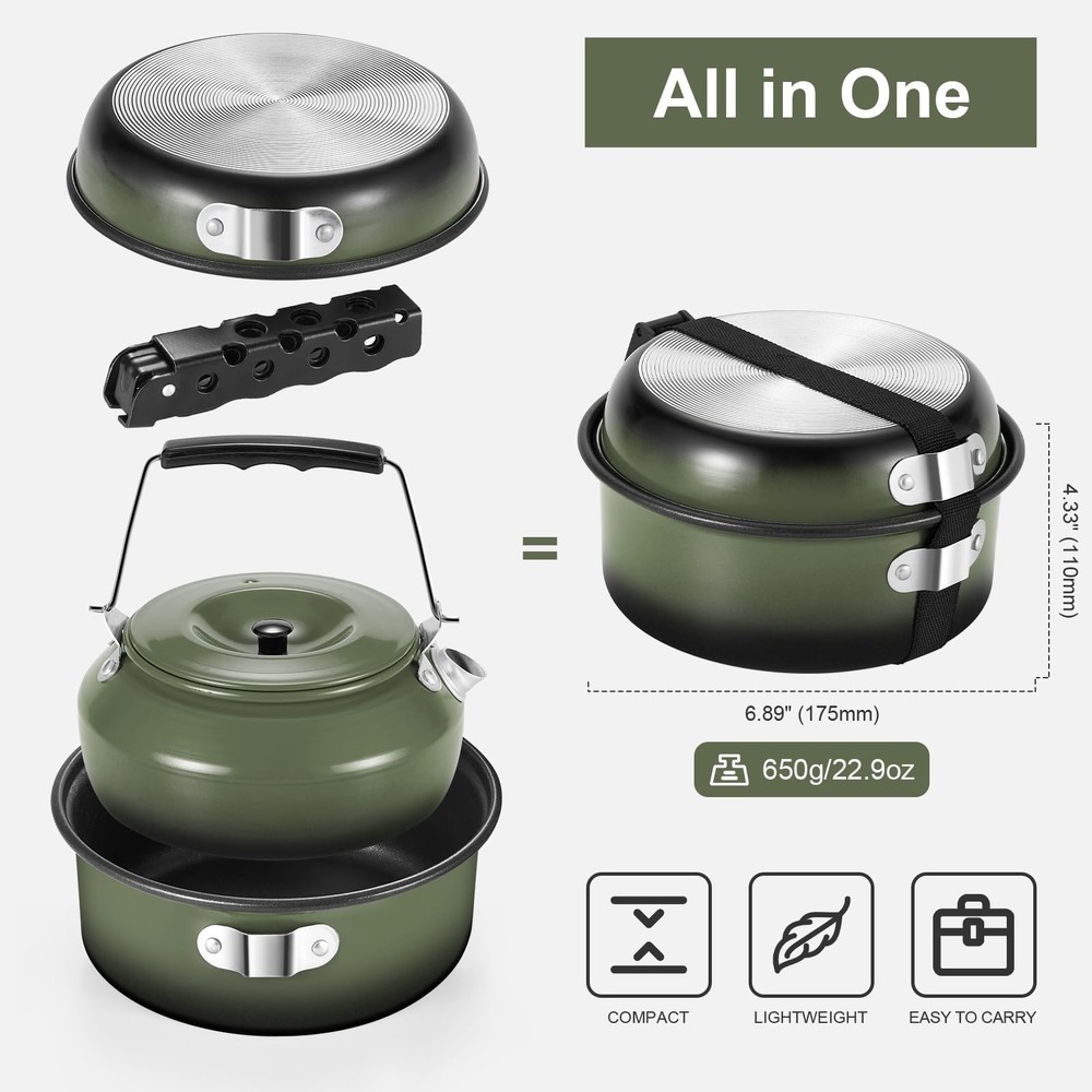 Odoland Bundle - 2 Items Camping Cookware Mess Kit and 5pcs Camping Cookware