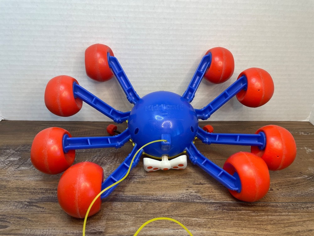 Vintage 80's Kiddicraft Pull Along Spider Toy Spring Antennas