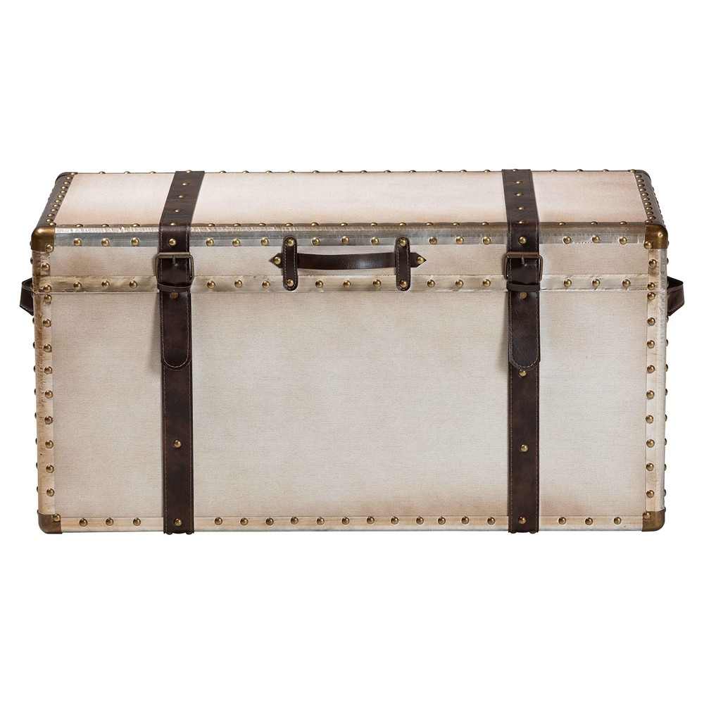 Baxton Studio Nevio Vintage Weathered White Canvas Storage Trunk