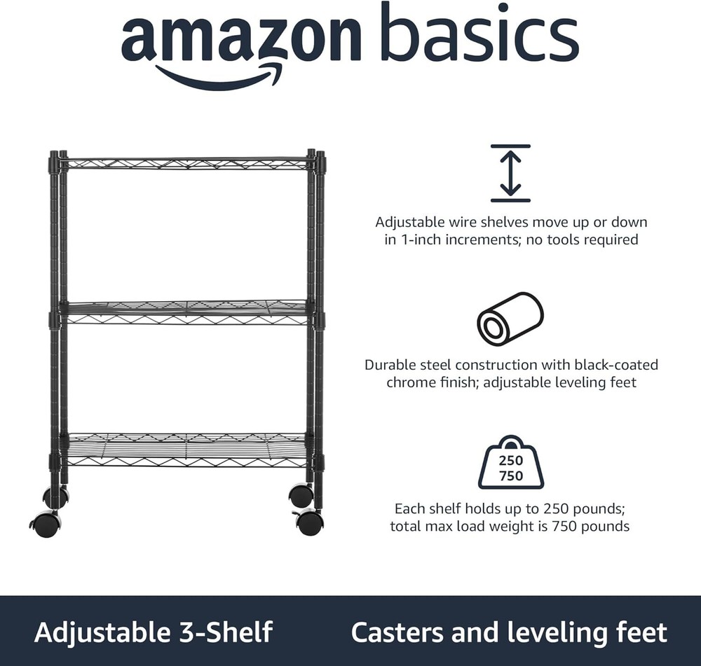 3 Tier Adjustable Heavy Duty Storage Rack, Metal Storage Wire Racks