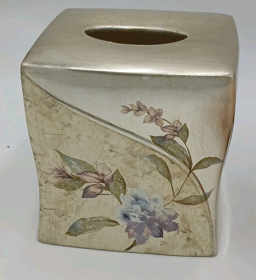 Croscill Home Ashley Silver with Purple Floral Pattern Tissue Cover Box