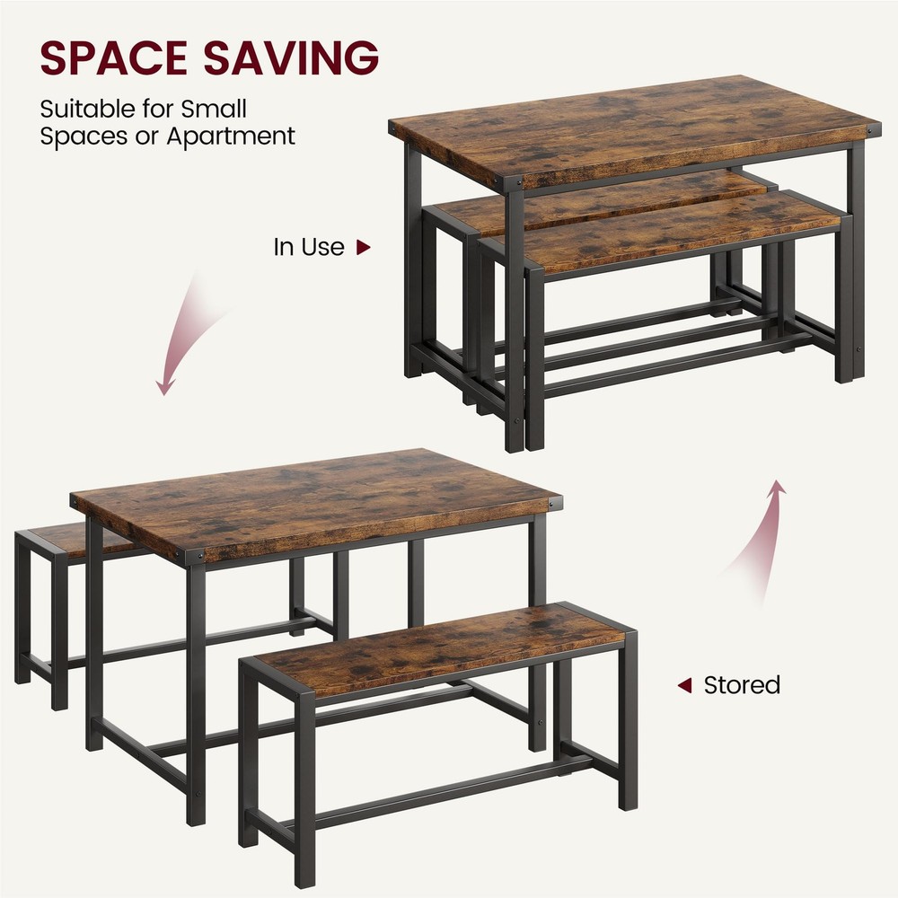 3 Piece Dining Table Set ,Kitchen Table and 2 Benches Dinner for Small Spaces