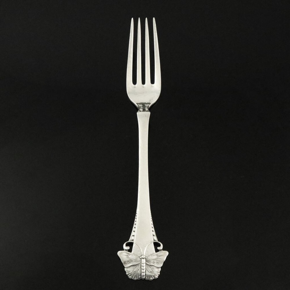 Danish Art Nouveau Silver Dinner Fork - Butterfly / Sommerfugl