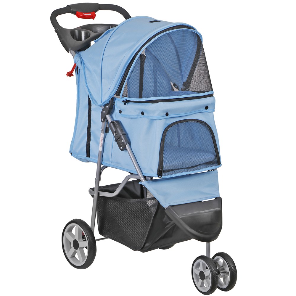 Dog Stroller 3 Wheels Pet Stroller Cat Jogger Stroller Lightweight Foldable Blue