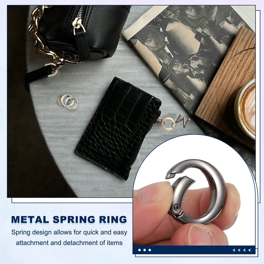 6 Pcs 25mm Round Shaped Spring Snap Keychain Clip for Purses Black