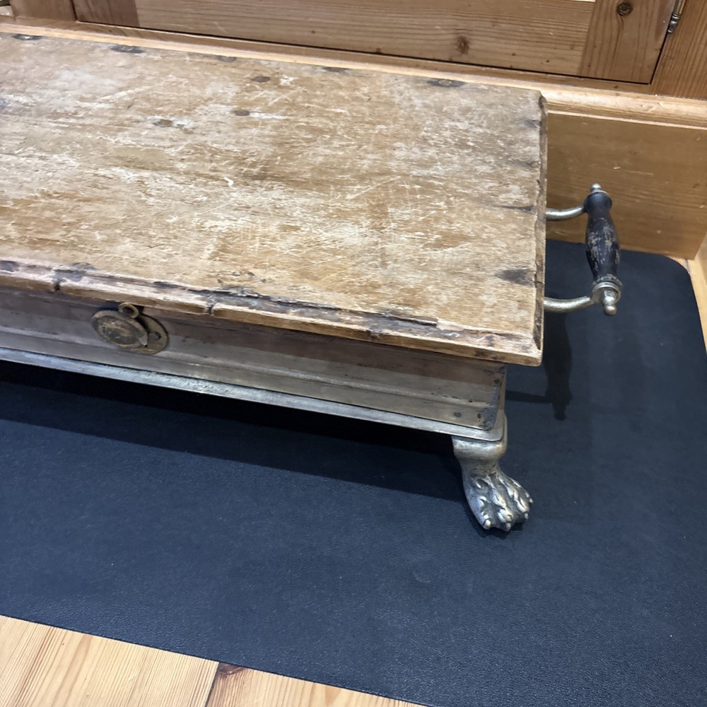 Antique Small Writing Portable Desk With Storage. Solid Silver Metal/Wood Design
