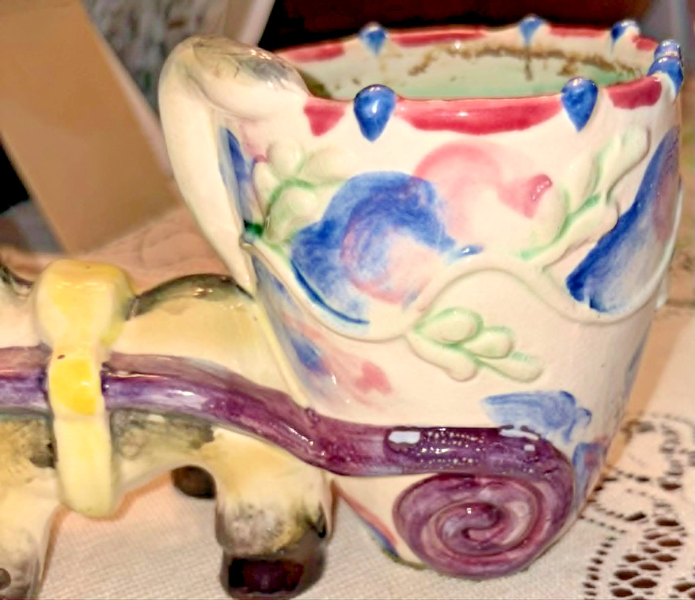 Vintage Donkey / Burro Pulling Cart Decorative PLANTER