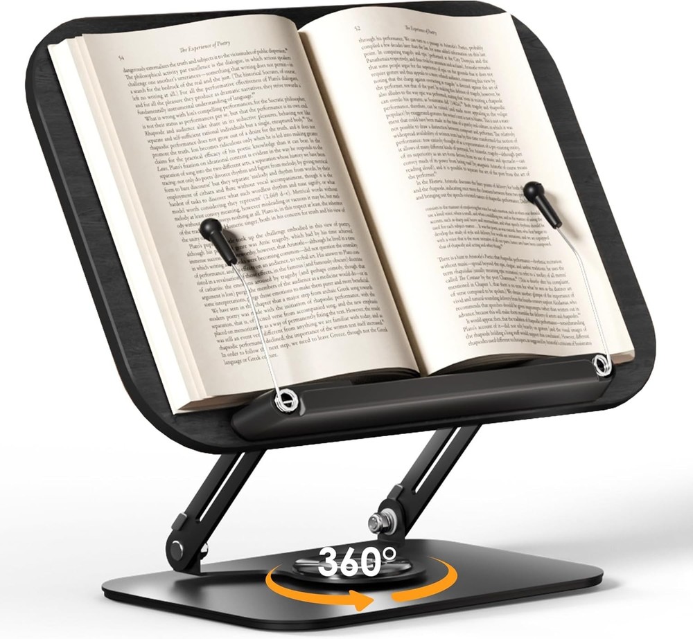 Book Stand Reading Adjustable Book Holder W/ 360° Rotating Bases Foldable