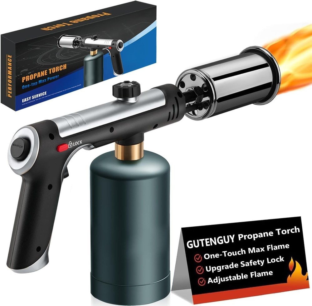 Powerful Propane Torch W/One-Touch Max Fire Adjustable Kitchen Torch Safety Lock