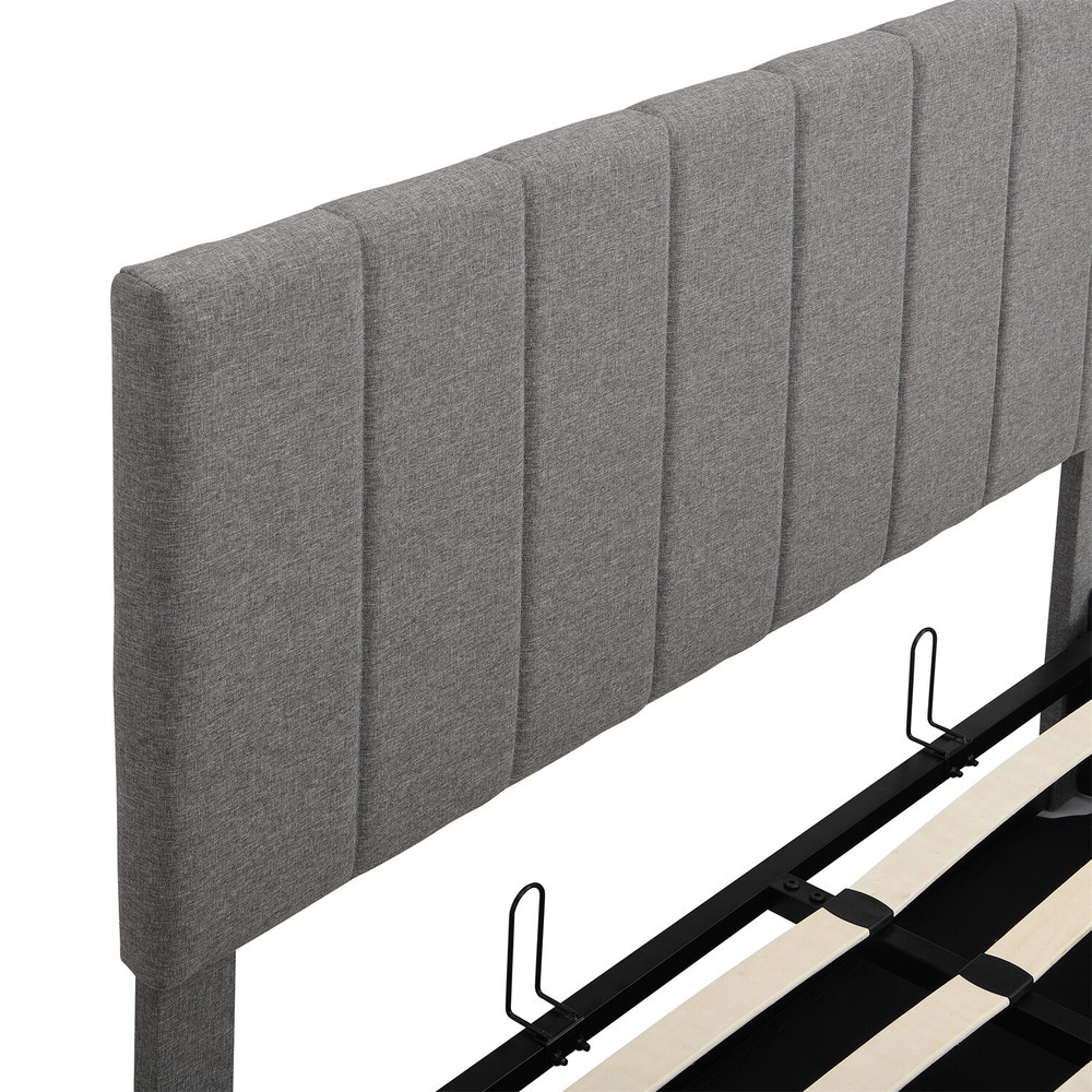Full Size Upholstered Platform Bed Frame w/ Hydraulic Storage System Gray