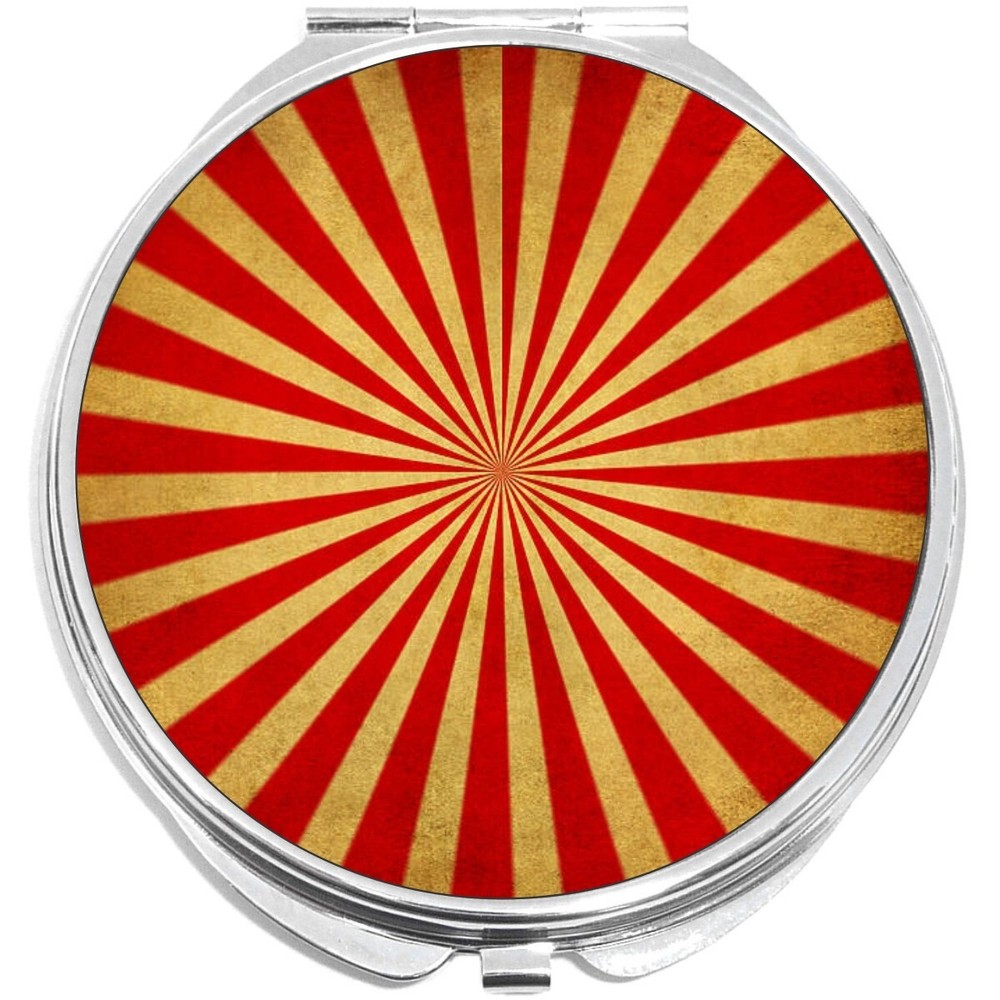 Red Gold Burst Pattern Compact with Mirrors - Perfect for your Pocket or Purse