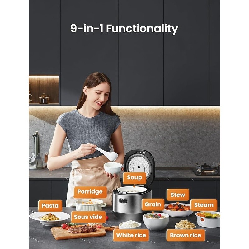 Multi-Function Rice Cooker Fuzzy Logic 9 Cooking Programs Easy Clean Compact New